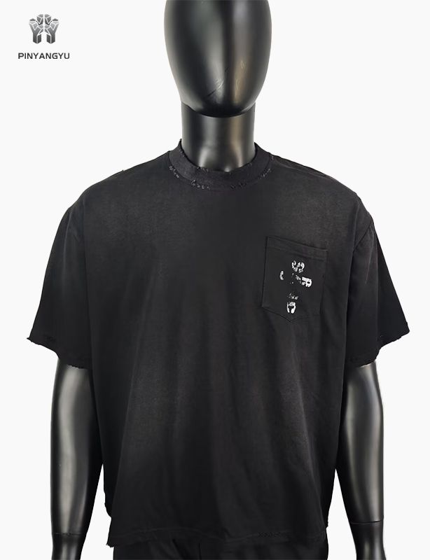 Herre-T-skjorte med overdimensjonert blank t-skjorte, syrevasket, kraftig, solvasket, firkantet, beskjært, slitt, vintage-t-skjorter for menn