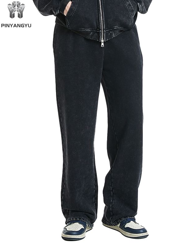 Egendefinert design joggebukse i fransk frott&eacute; bomull Logo Oversized Baggy Wide Leg Cotton Knit Track Jogger joggebukse for menn