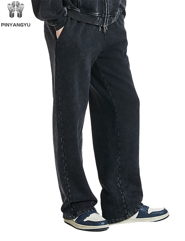 Egendefinert design joggebukse i fransk frott&eacute; bomull Logo Oversized Baggy Wide Leg Cotton Knit Track Jogger joggebukse for menn