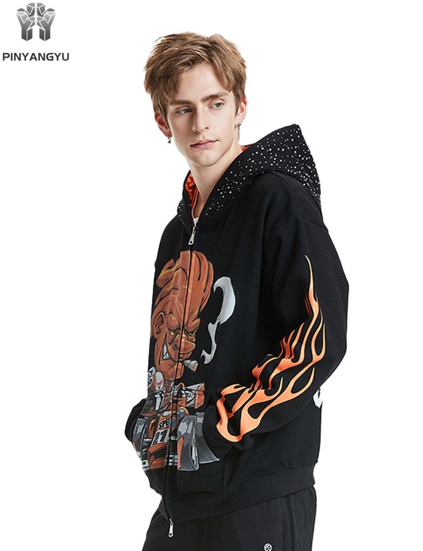 Tilpasset produsent Rhinestone Boxy Cropped Menn Diamond Print 420gsm Heavyweight Distressed Applique Patch Acid Wash Zip Hoodie