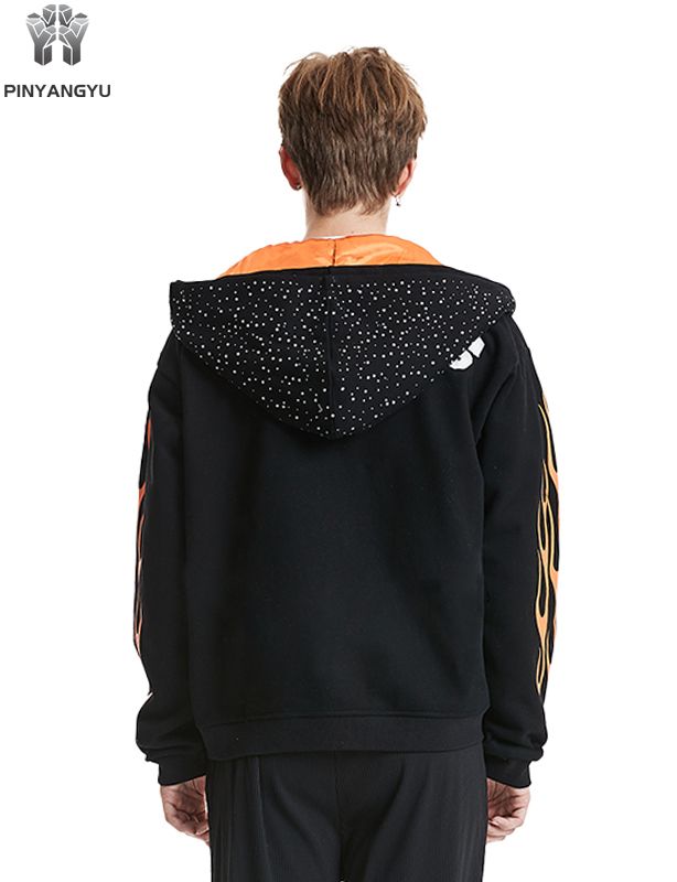 Tilpasset produsent Rhinestone Boxy Cropped Menn Diamond Print 420gsm Heavyweight Distressed Applique Patch Acid Wash Zip Hoodie