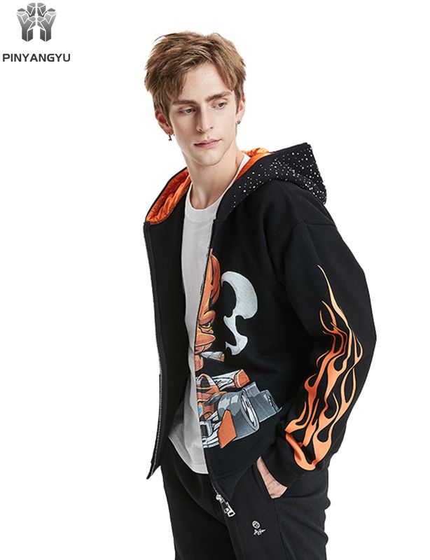 Tilpasset produsent Rhinestone Boxy Cropped Menn Diamond Print 420gsm Heavyweight Distressed Applique Patch Acid Wash Zip Hoodie