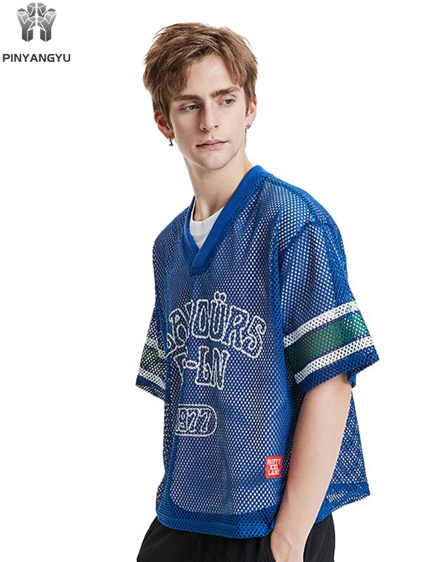 Tilpasset makro-mesh-t-skjorte, pustende mesh-t-skjorte med store hull for sport og sommer