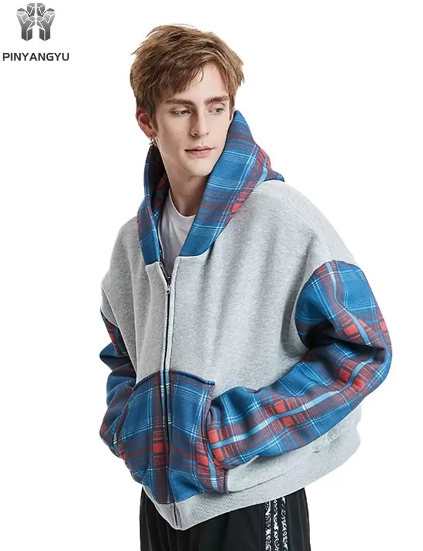 Hettegenser med kunstnerisk trykk og glidelås Hettegenser med kunstnerisk trykk og glidelås