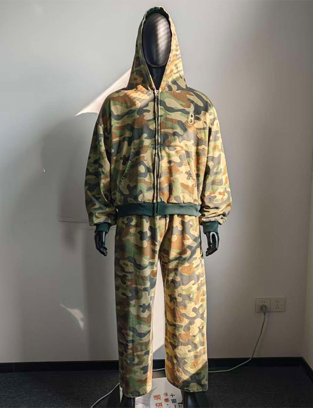 Custom Boxy vintage glidel&aring;sjakker Streetwear Cropped Heavyweight Oversized Produsenter Overall Print Camo Zip up hettegenser