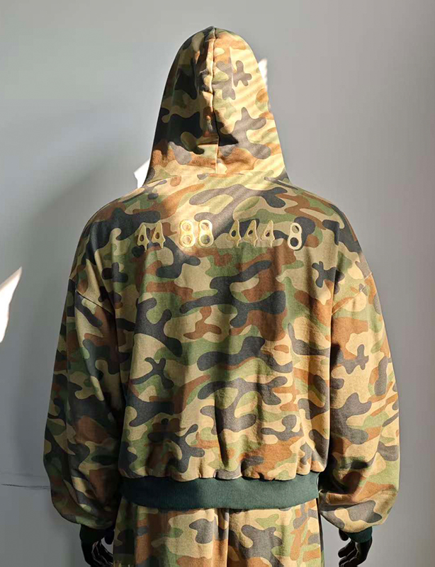 Custom Boxy vintage glidel&aring;sjakker Streetwear Cropped Heavyweight Oversized Produsenter Overall Print Camo Zip up hettegenser