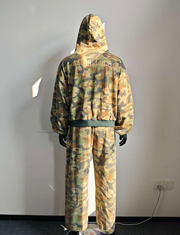 Custom Boxy vintage glidel&aring;sjakker Streetwear Cropped Heavyweight Oversized Produsenter Overall Print Camo Zip up hettegenser